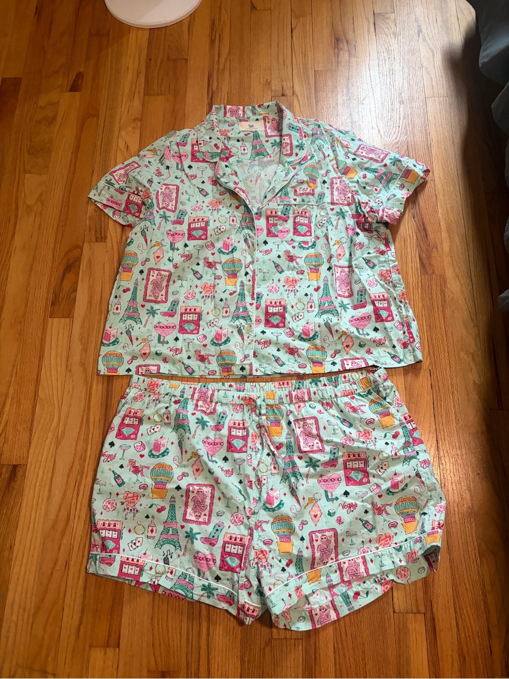 Printfresh Mint & Pink Paris Motif Short Pajama Set